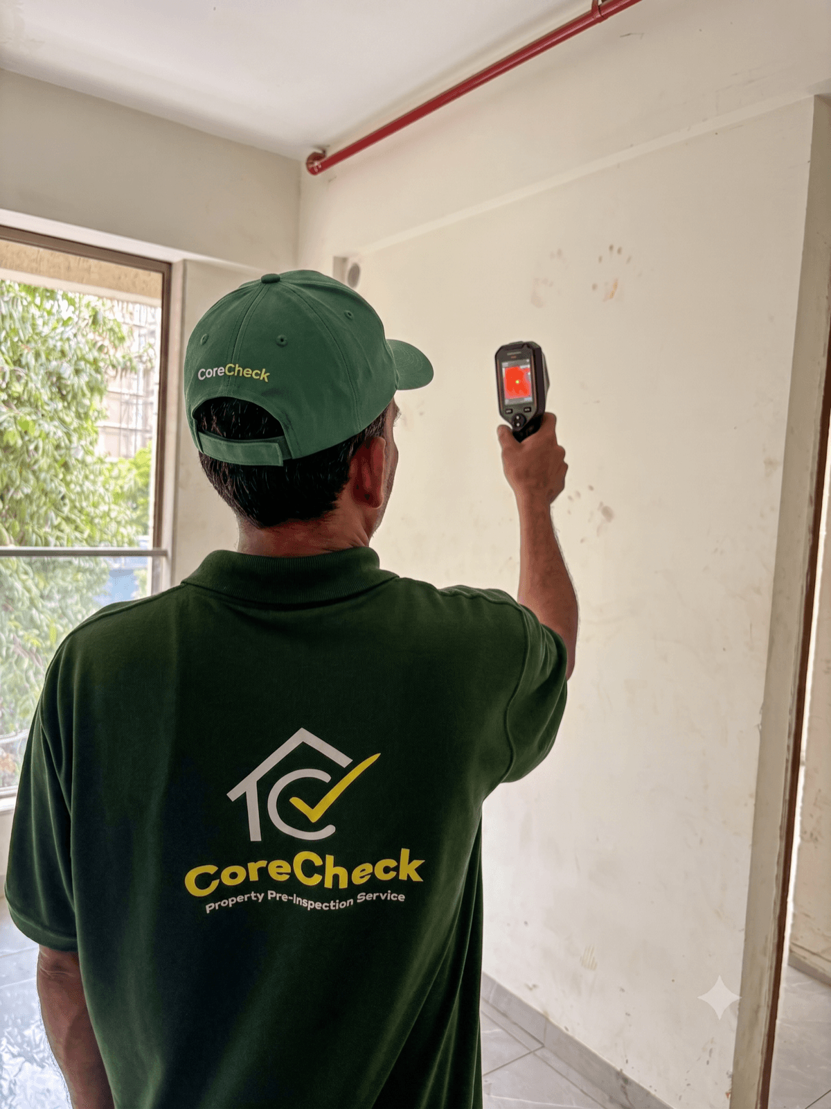 CoreCheck Inspector checking room-by-room moisture & seepage